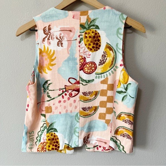 Paper Heart Linen-Blend Fruit Print Tie Front Vest Tank Pink Size Small NEW - Picture 7 of 10